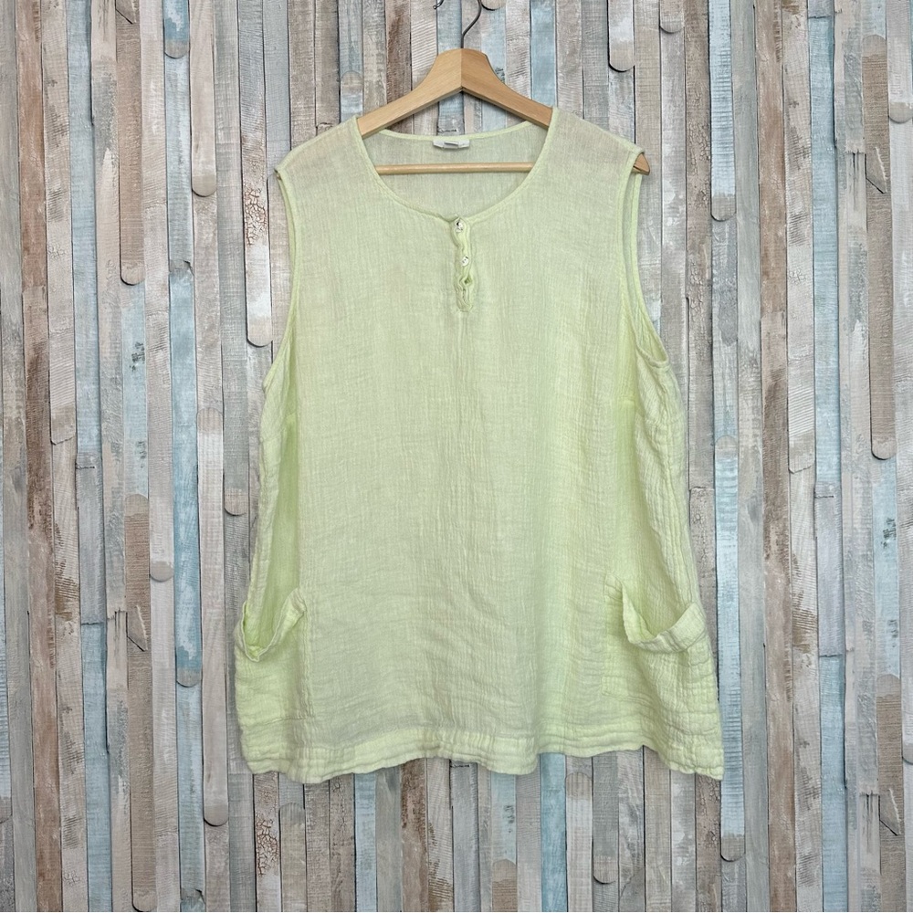 J Jill 3X Pure Citron Gauzy Crinkled 100% Linen Tank Top Blouse Boho Lagenlook